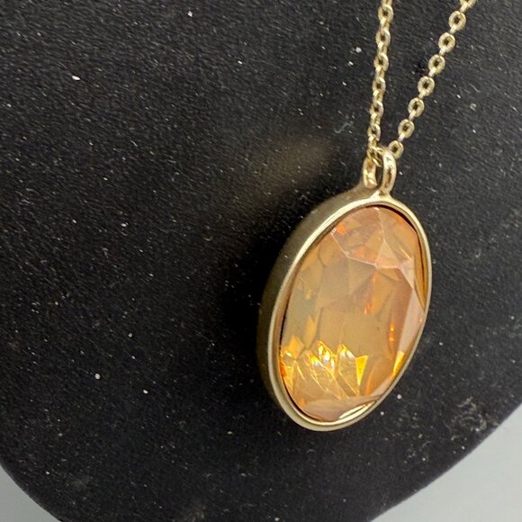 Loft Orange Crystal Pendant Double Strand Chain Necklace Layered Gold Tone - Picture 3 of 8